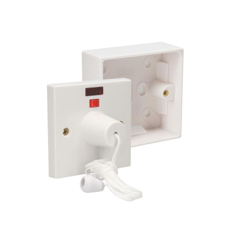 AXIOM 45A 2 Way Shower Ceiling Pull Cord Switch with Mechanical & Neon ...