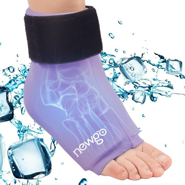 NEWGO Ankle Ice Pack for Injuries, Flexible Foot Ice Pack Hot Cold Compression Therapy Gel Ice Packs Ice Sock for Achilles Tendonitis, Plantar Fasciitis, Surgery, Sprained, Heel Pain (Purple)