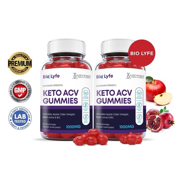 Bio Lyfe Biolyfe Keto Gummies 1000MG Apple Cider Vinegar 2  Bottles