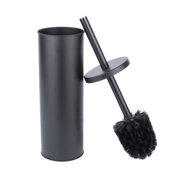 JS Jackson Supplies Sleek Toilet Brush and Holder with Metal Handle - Matte Black