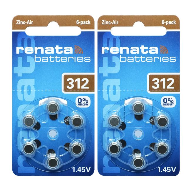 Renata Hearing Aid Battery ZA 312 Maratone Zinc Air Hearing Aid Pack of 6 pcs (2 Pack of ZA 312)