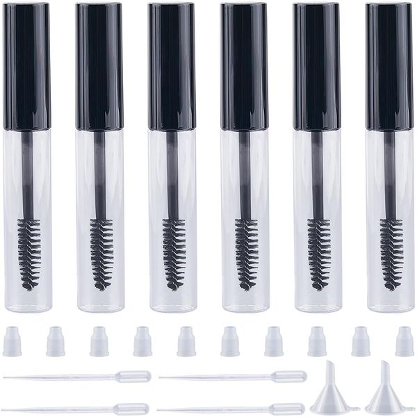 GORGECRAFT 10 Stück 10 ml Leere Mascara Tube Transparente Kunststoffflaschen Für Wimpernzangen Mit Gummieinlagen 4 Stück 2 ml Pipette 2 Stück Mini Trichter Für Rizinusöl DIY Kosmetikset Schwarz