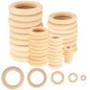 WELHAEPI 90 Pcs Natural Wooden Rings, Unfinished Wood Teething Rings, Craft Wooden Rings Hoops for Craft DIY Jewelry Making Pendant Connectors Wooden Craft Rings - 15mm, 25mm, 35mm, 45mm, 55mm