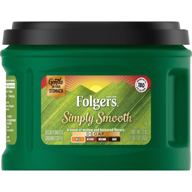 Folgers Simply Smooth Decaf Mild Roast Ground Coffee, 23 Ounces (Pack of 6)