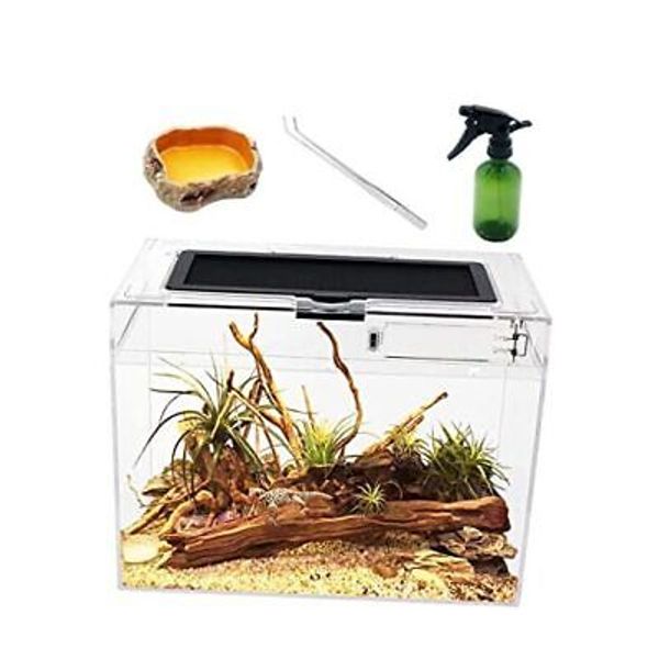 Mini Reptile Terrarium,Reptile Tank with Full View Visually 12" x 7"x 9" Clear