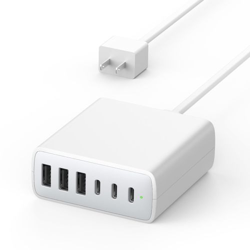 USB C Fast Charger Block, 100W 6 Ports Charging Station Hub for iPhone 16 15 14 13 Pro Max, iPad Pro Air Mini, Galaxy, for Air-pods 4, Pro 2, 25W PPS Type C Wall Charger with LED, 5ft Cord