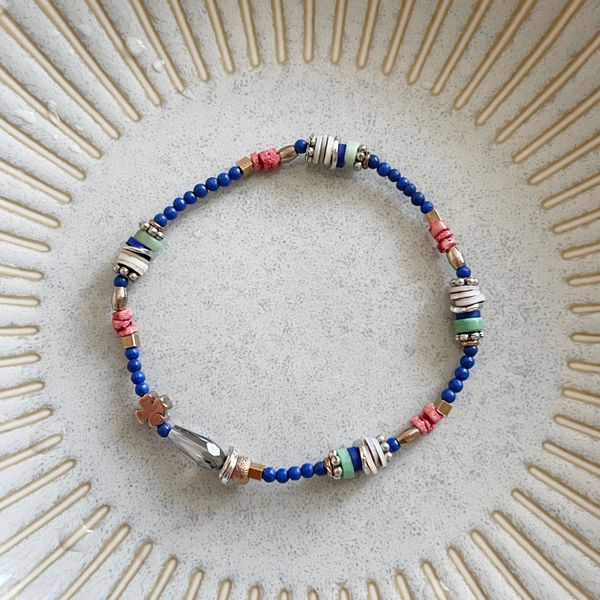 Lapis Lazuli Raw Stone Bracelet Coral Stone Metal Bead Bracelet