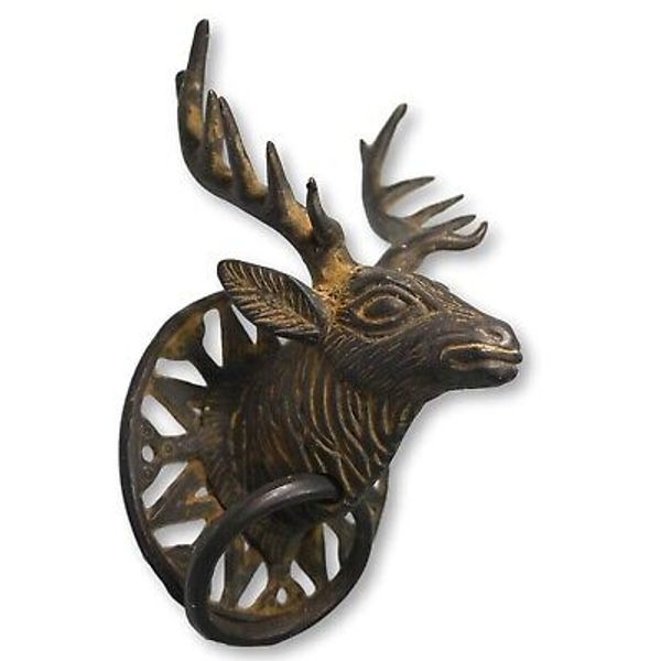 Bronze Deer with Antlers Door Pull or Knocker , Hat Rack