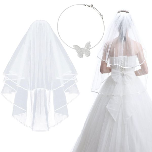 AYNKH Bridal Veil Wedding Vails, Hen Party Veil, Women's Simple Short Wedding Veils with Comb, Hen Do Veil, Bride to Be Veil, Fancy Dress Party Veil Accessories with Butterfly Necklace