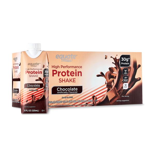 Equate High Performance Protein Shake, Chocolate, 11 Fl Oz, 12 Ct Gluten-free