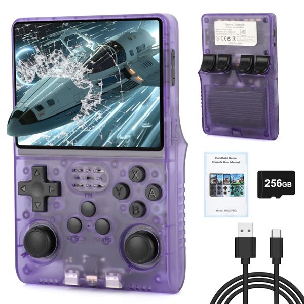 【30000 in 1】 R40S Pro Retro Handheld Game Console, Video Game Console, 3.5 inch IPS Screen, More Than 20 Emulator, 256G TF Card (Purple)