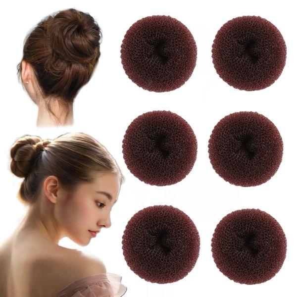 6pcs Coffee Hair Bun Maker, Ring Style Bun Instant Hair Bun Shaper Tool for Short and Thin Hair Crown Shapers Accessories. (medium, 3.14inch)