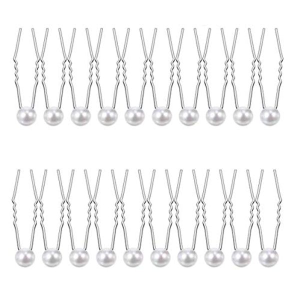 KDDOM 20 Pcs U Shape Pearl Hair Pins Wedding Bridal Flower Pins for Bridesmaids Women Girls, 0.4 inch(Silver)