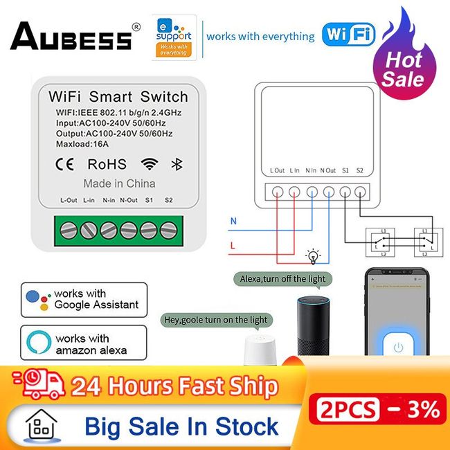 AUBESS Wifi Mini Smart Switch16A With Power Monitor Supporte  Al