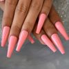 Light Pink Coffin Nails, Long Coffin Press On Nails, Glue On False Set 24 pc Kit