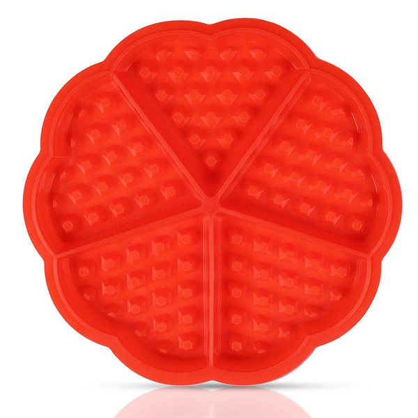 YOYUSH Waffle Baking Mould, Chocolate Mould, Silicone Baking Tool Round Red Non-Stick Muffin Pans