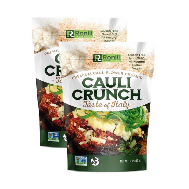 Cauli Crunch | Italian Cauliflower Gluten Free Bread Crumbs – Italian Bread-Free Breadrucmbs, Certified Gluten Free + NON-GMO, Vegan, Kosher Bread Crumb, 2-PACK, (Taste Of Italy)