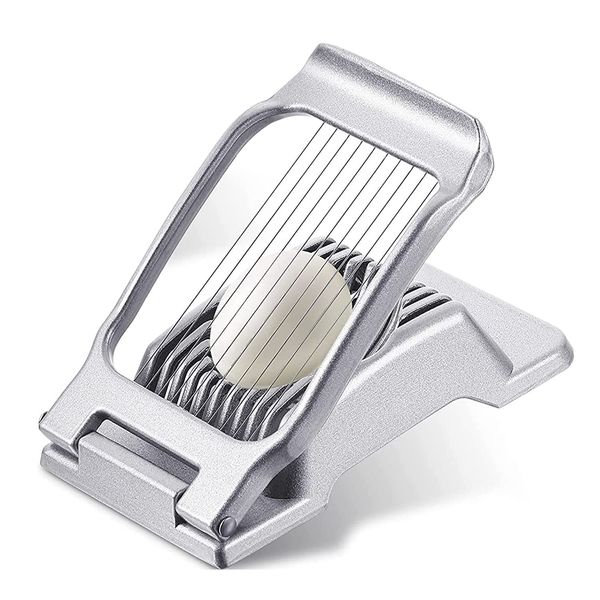 FXDM Egg Slicer, Egg Cutter for Hard Boiled Eggs, Aluminium Slicer for Egg Strawberry Mushroom Soft Fruit, Stainless Steel Wires, Dishwasher Safe & Easy to Clean, White