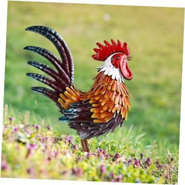 Rooster Garden Statue Metal Chicken Yard Art Decor Outdoor Sculpture Figurines