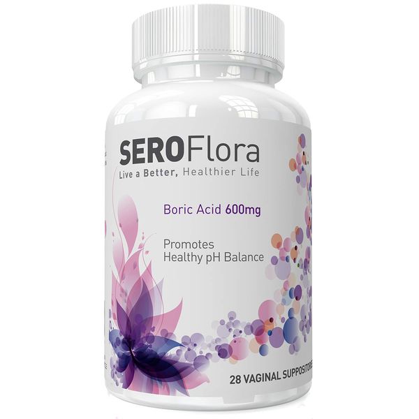 Seroflora Boric Acid Vaginal Suppositories 600 mg 28 Capsules - Boric Acid Pills for Women - Vaginal Health pH Balance for Women - Supports Vaginal Odor Control