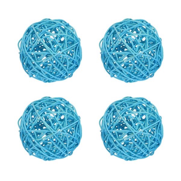 sourcing map 4 Pcs Wicker Rattan Balls 3.9 Inch Rattan Decorative Balls for Centerpiece Bowls Vase Fillers Craft Home Decor Light Blue