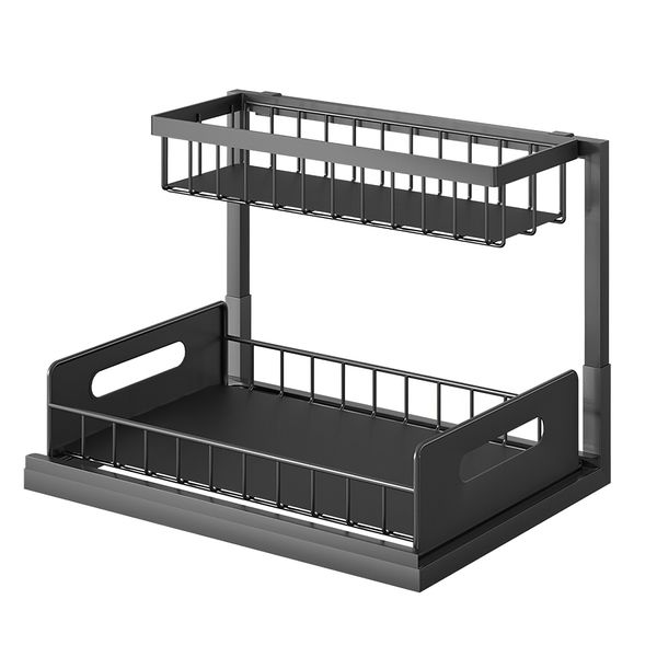 2 Tier Under Sink Organizers Pull Out Cabinet Storage Shelf for Kitchen Bathroom