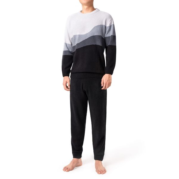 DAVID ARCHY Herren Schlafanzug lang, Fleece Schlafanzug Herren und Schlafhose Set,Rundausschnitt, Rundausschnitt, aus Hochwertigem Polyester