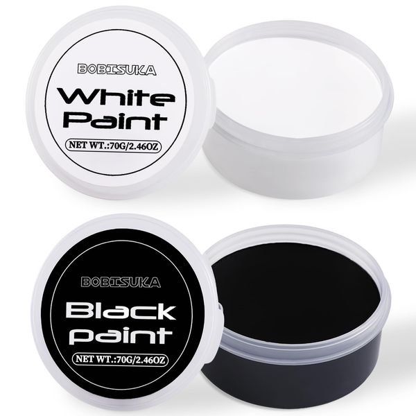 BOBISUKA Halloween Cosplay SFX Makeup Black + White Face Body Paint Special Effects Makeup Kit Dress Up Non Toxic Face Painting Kits for Adult Full Coverage Face paint Fx Make Up