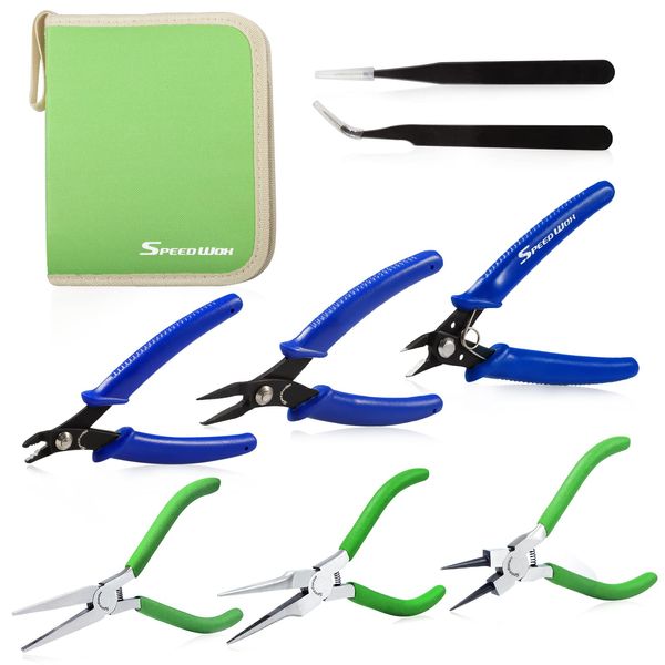 SPEEDWOX 6-Piece Mini Pliers Set Include 5" Bead Crimping Pliers 5" Flush Cut Wire Cutters 6" Ring Opening Pliers 4.5" Flat Nose Pliers 4.5" Needle Nose Pliers 4.5" Round Nose Pliers