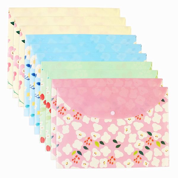 10 pcs Style Floral Printed A4 Paper Document File Folder Poly Envelopes Docu...