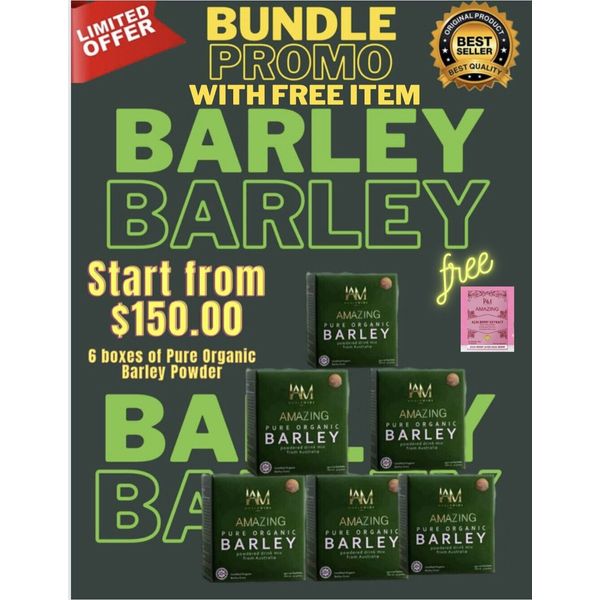 6 Boxes IAM Worldwide Amazing Pure Organic  Barley with freebies