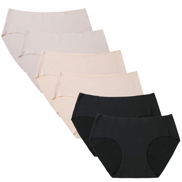 BeryKoko Women's Seamless Panties, 3 Pieces, 6 Pieces, 10 Pieces, Low Rise, Zero Seams, No Cracks, Black, d Black 2 Beige 2 Light Beige 2 Light Beige