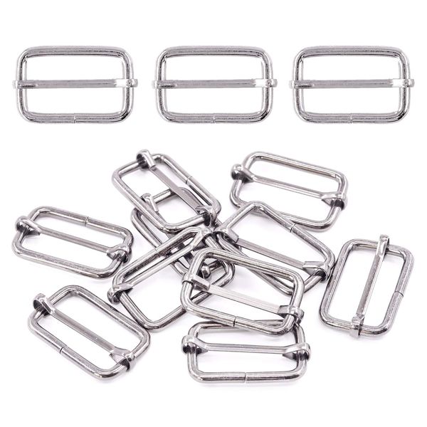 Swpeet Metal 60Pcs 5/4 Inch - 32mm Rectangle Adjuster Triglides Slides Buckle, Webbing Belts Buckle for DIY Accessories (Sliver)