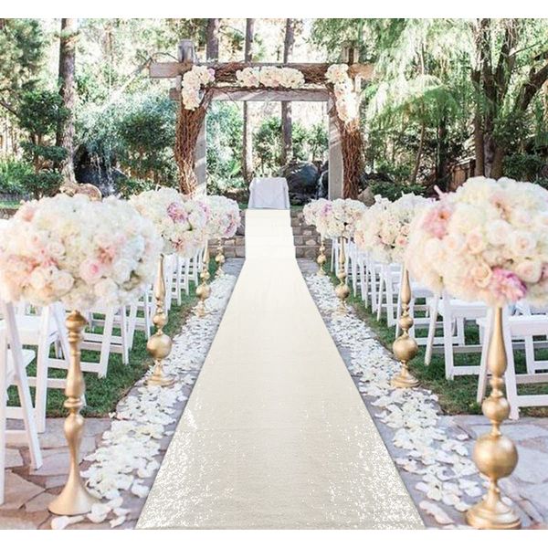 ShinyBeauty Wedding Runner Aisle Outdoor Ivory 2FTx15FT Sparkle Aisle Runner for Indoor and Outdoor Party Aisle Runner Glitter Sequin Walkway Carpet Decoration Of Beach Wedding