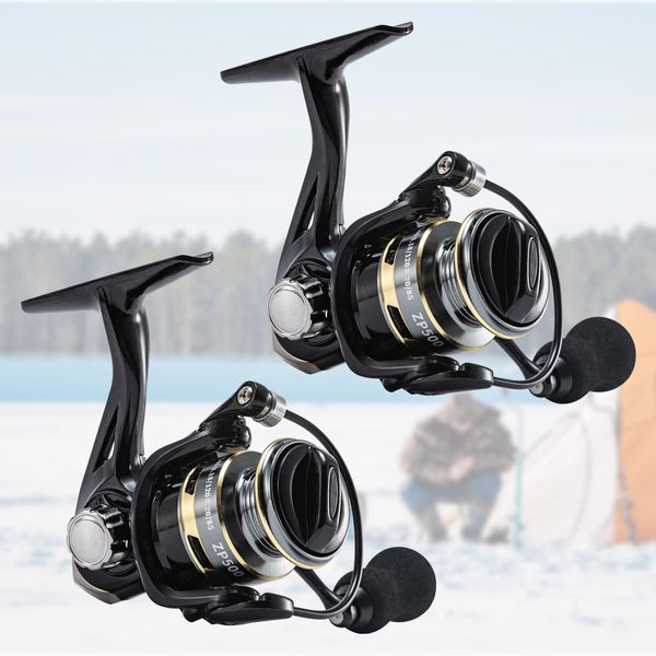 Matymats 2 Packs Bass Fishing Reel 500, Ultralight Ice Fishing Reel, 500 Spinning Reel for Sea Fishing, Carp Fishing Reel, Small Freshwater Spinning Reel, Pike Fishing Reel, 5.2:1 Small Reels, Dark