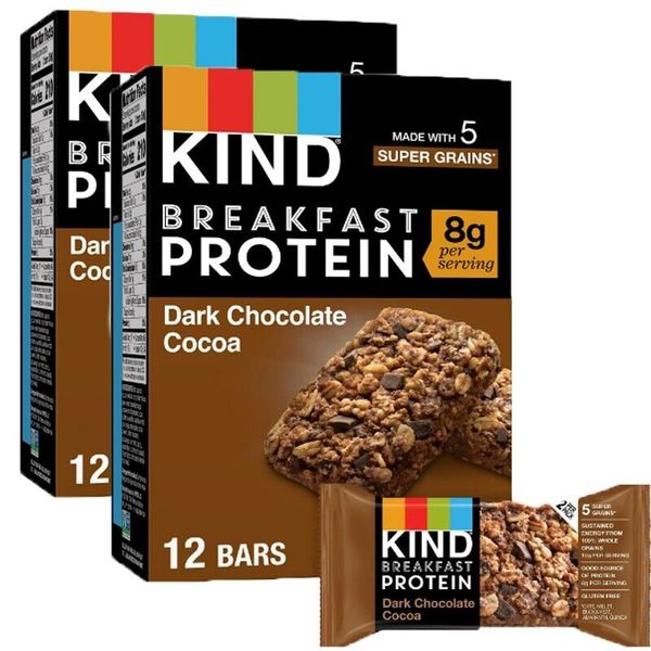 Breakfast Gluten Free Dark Chocolate Cocoa Protein Snack Bars 12 Bars- 2 Pack