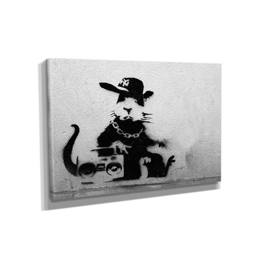 Banksy Rat Rapper - Canvas Wall Art Framed Print Gome Decor Handmade - Various Sizes (24in x 18in Gallery Wrapped)