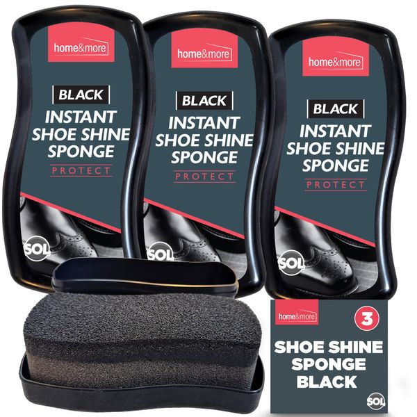 SOL 3pk Instant Shoe Shine Sponge Black | Black Shoe Polish, Black Boot Polish | Express Shine Sponge for Vinyl & Black Leather Shoes | Instant Shine To Vinyl, Leather Shoes & Bags