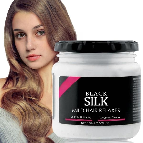 100ml Black Silk Mild Hair Relaxer,Smoothing Conditioner,Hair Relaxer Mild,Instant Hair Straightening for All Hair,Hair Straightening Protector & Detangler,3 in 1 Black Silk Hair Relaxer Mild