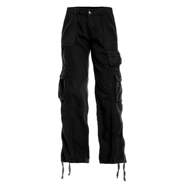 Women's Hiking Cargo Pants Joggers Cotton Casual Military Army Combat Work Pants with 7 Pockets,Black S