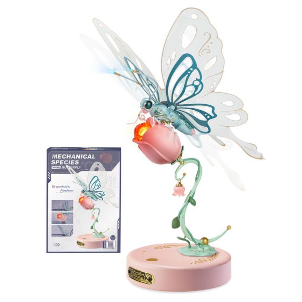 ROBOTIME MI05P Warm Rose Pink Mechanical Butterfly Plastic Model, 79 Pieces 3D Puzzle Kit for Beginners, Model Building Kit, Aesthetic Gift for Women/Men/Engineer/Insect Lovers