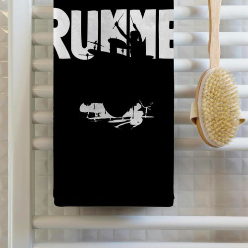 3dRose 15x22 Hand Towel - Drummer On Black and White Rosette - Music