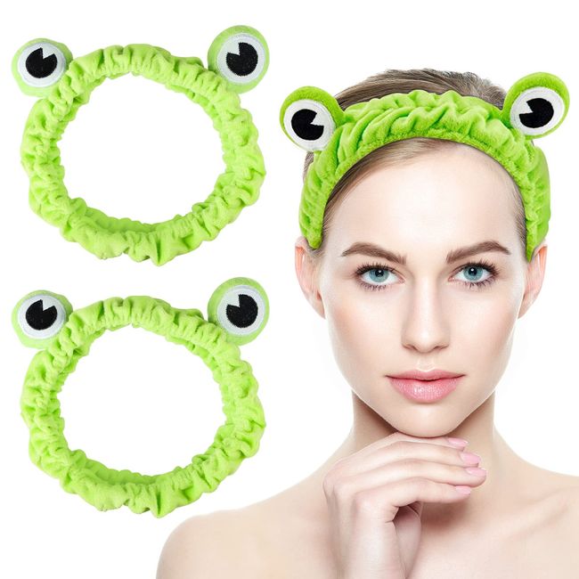 Frosch Haarband, Haarband Kosmetik Frosch, Haarband für Make Up - Damen Kosmetisches Stirnband Elastische Korallen Fleece Haarbänder für Waschen Gesicht Spa Yoga Sport Beauty