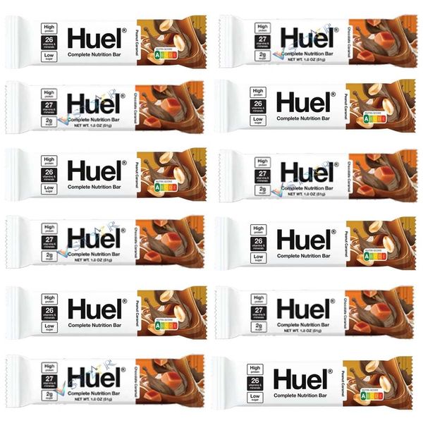 Huel Complete Nutrition Vegan Peanut Caramel & Chocolate Caramel Protein Bars - High Protein,Vitamins & Minerals 51g (Pack of 12, Mixed)