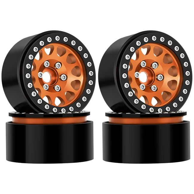 GLOBACT Aluminum 1.9 Inch Beadlock Wheels RC Wheel Rim Set Wheel Hub for 1/10 RC Crawler TRX4 TRX6 Axial SCX10 I II III 90046 AXI03007 Redcat GEN7 GEN8 RC4WD D90 12mm Hex (4Pcs Black Orange)