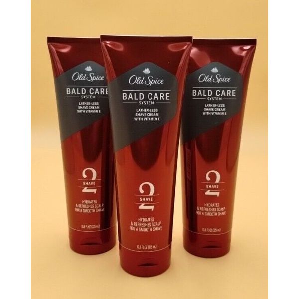 Old Spice Men's Bald Care System STEP 2 Shave Cream Vitamin E, 10.9oz Lot Of 3!