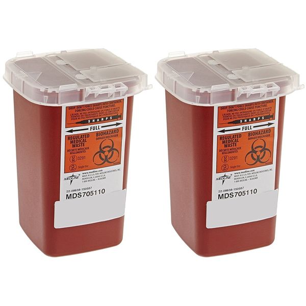 Sharps Container Biohazard Needle Disposal - 1 Quart - Pack of 2