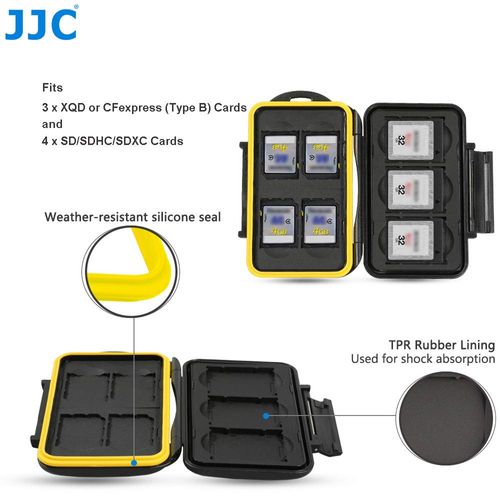JJC Multi Memory Card Case Memory Card Protective Box for 3 x XQD CFexpress Memory Card Type B and 4 SDHC Cards – Extremely Waterproof and Shockproof Box Safe Case Storage Box Case
