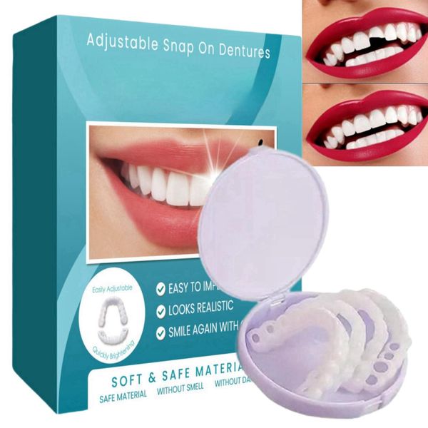 2pairs Clip in Veneers Teeth,False Teeth Set,Instant Veneers Dentures,Fake Braces Clip on Veneers Top and Bottom,Temporary Adjustable Snap on Dentures Clip,Dentures Fake Teeth Braces,Snap on Veneers