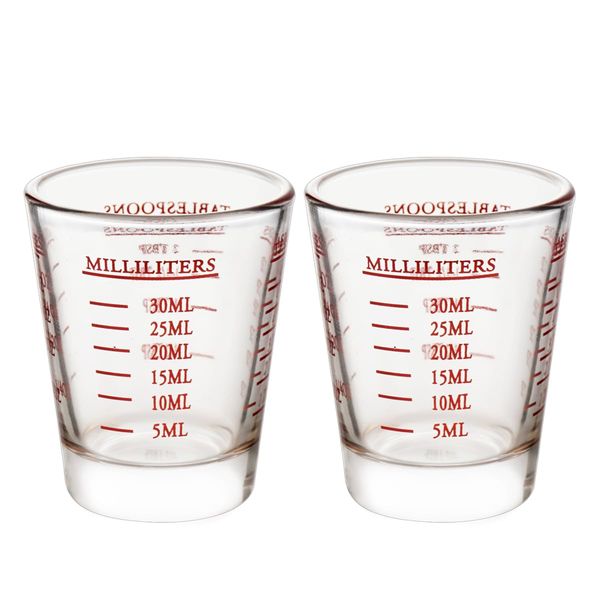 Espresso Shot Glass Measuring Cup Graduated Thickened Heat Resistant Glass Liquor Glass Wine Glass for Espresso Machine Izakaya Restaurant Cafe (Red, 2)